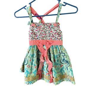 Matilda Jane Girls Mixed Print Floral Polka Dot Cross Back Dress Size 8
